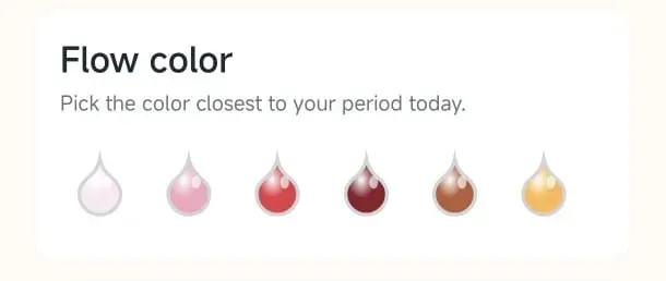 Soso app screen showing different options for tracking menstrual flow intensity.