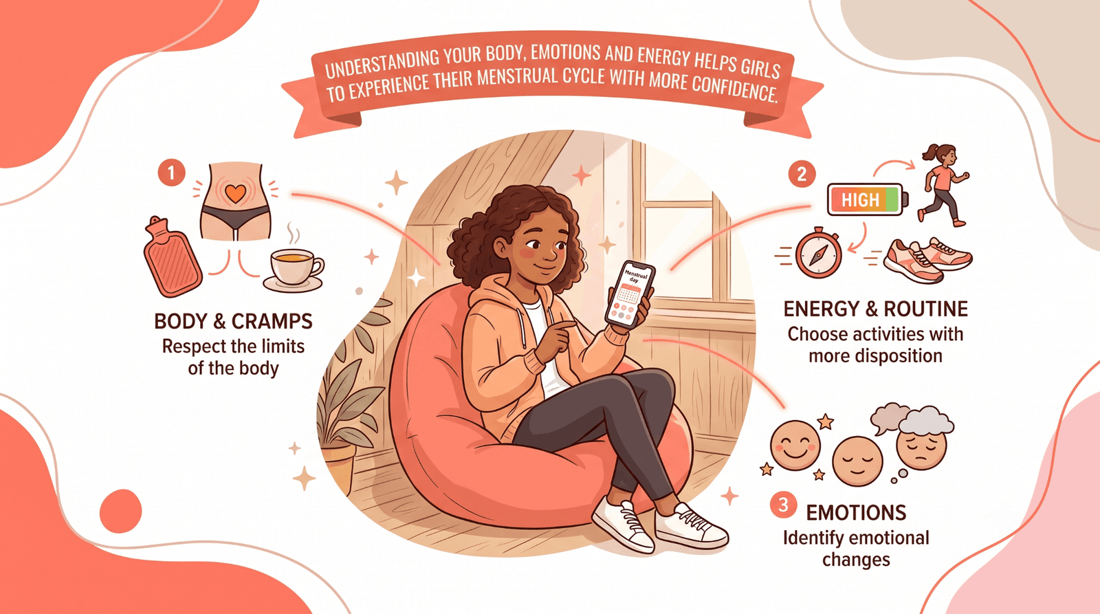Preteen girl tracking her menstrual cycle in a journal or app