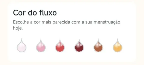 Tela do aplicativo Sosô mostrando diferentes opções para registrar a intensidade do fluxo menstrual.