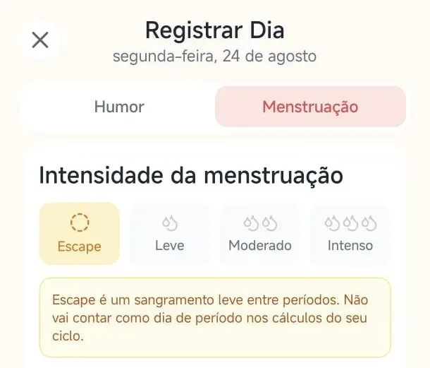registro dias de menstruação