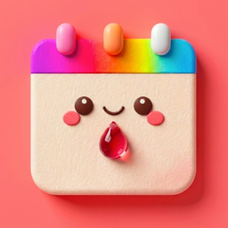 O ícone do app Sosô: um calendário sorridente com o topo colorido e uma gota vermelha